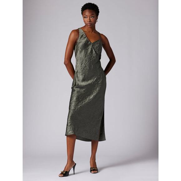 EQUIPMENT Femme Aurore Crinkle Wrap Dress Castor Grey Size 6 NEW - Picture 2 of 13